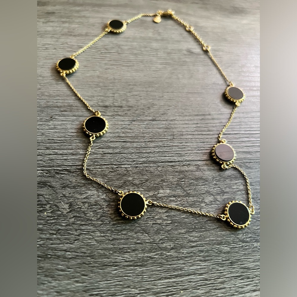 Ann Taylor Black Coin‎ Station Necklace 16”